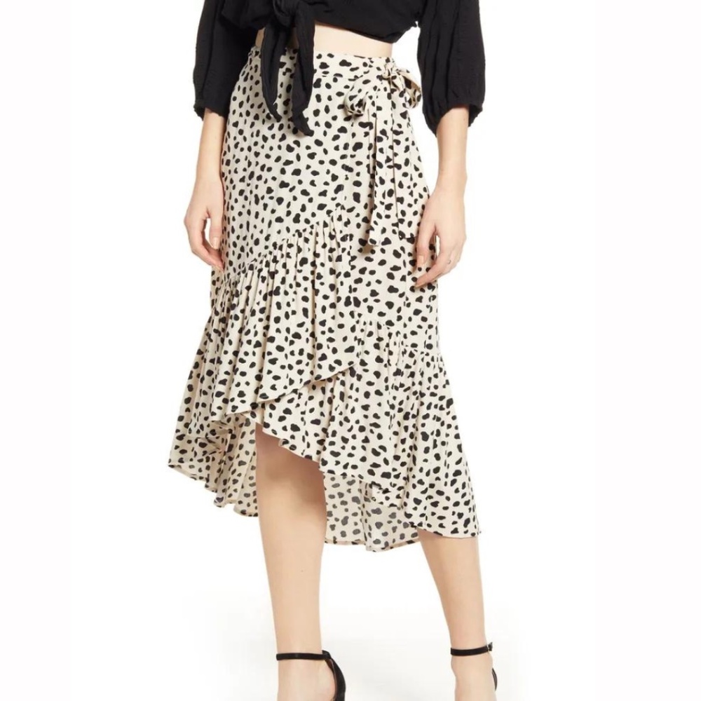 AQUA Spotted Wrap Midi Skirt